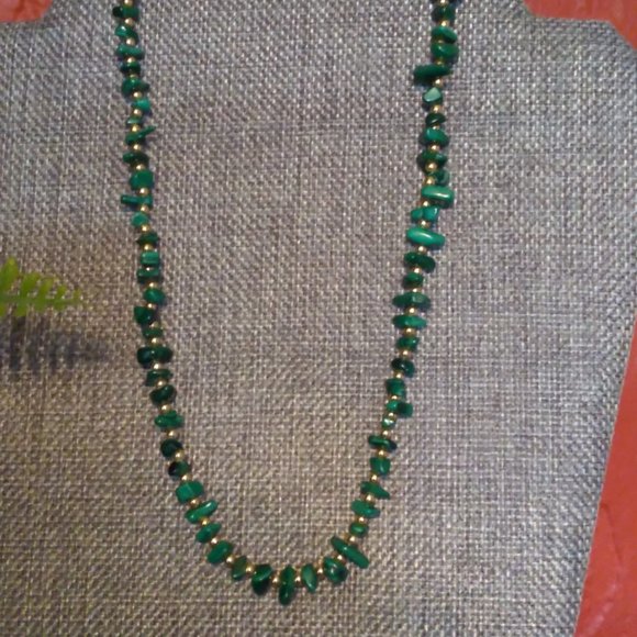 Genuine Semi Precious Stone Necklace MALACHITE with Gold Separator Beads - Picture 2 of 3